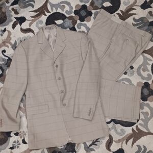 Vanetti 2-Piece Tan Brown Windowpane Plaid Suit Pants 40x31 Blazer 42L